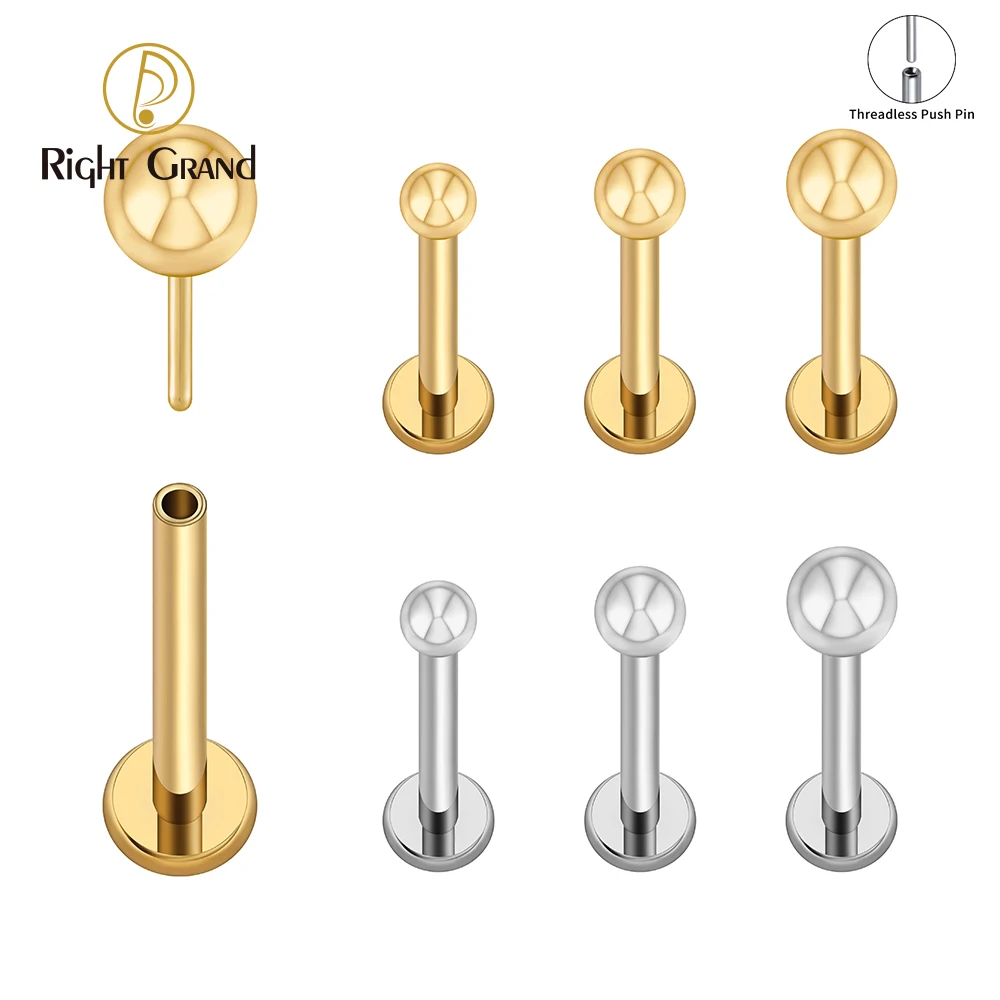 Right Grand 18G/16G ASTM F136 Titanium Ball Threadless Push Pin Labret Stud Earring Nose Tragus Cartilage Conch Helix Piercing