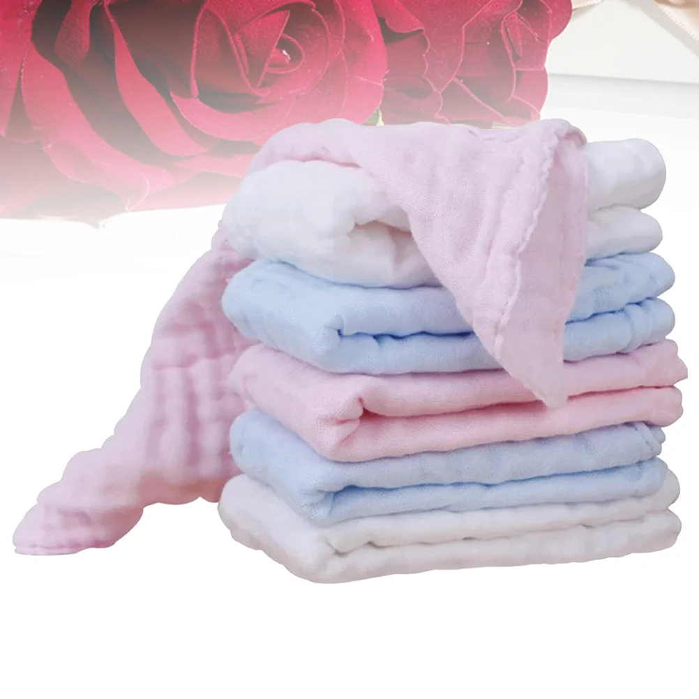 

6Pcs Pure Cotton Gauze Baby Feeding Towel Soft Ecofriendly High Air Permeability Absorbent Square Towels for Infant White Blue