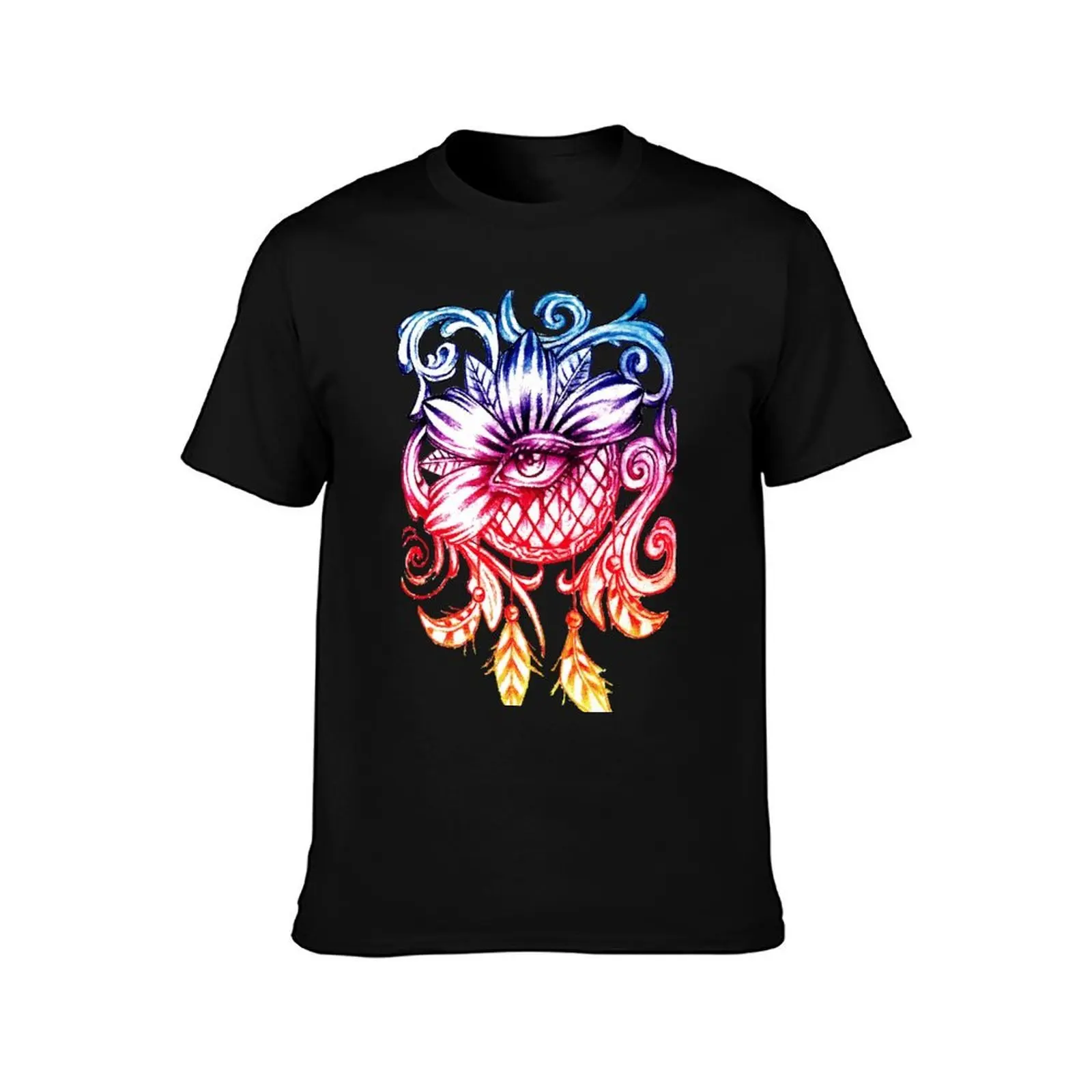 Dream Catcher Eye Flower T-Shirt, Summer Casual Cotton Tee, Oversized Streetwear Tops, Vintage Graphic Print, Unisex Men Women