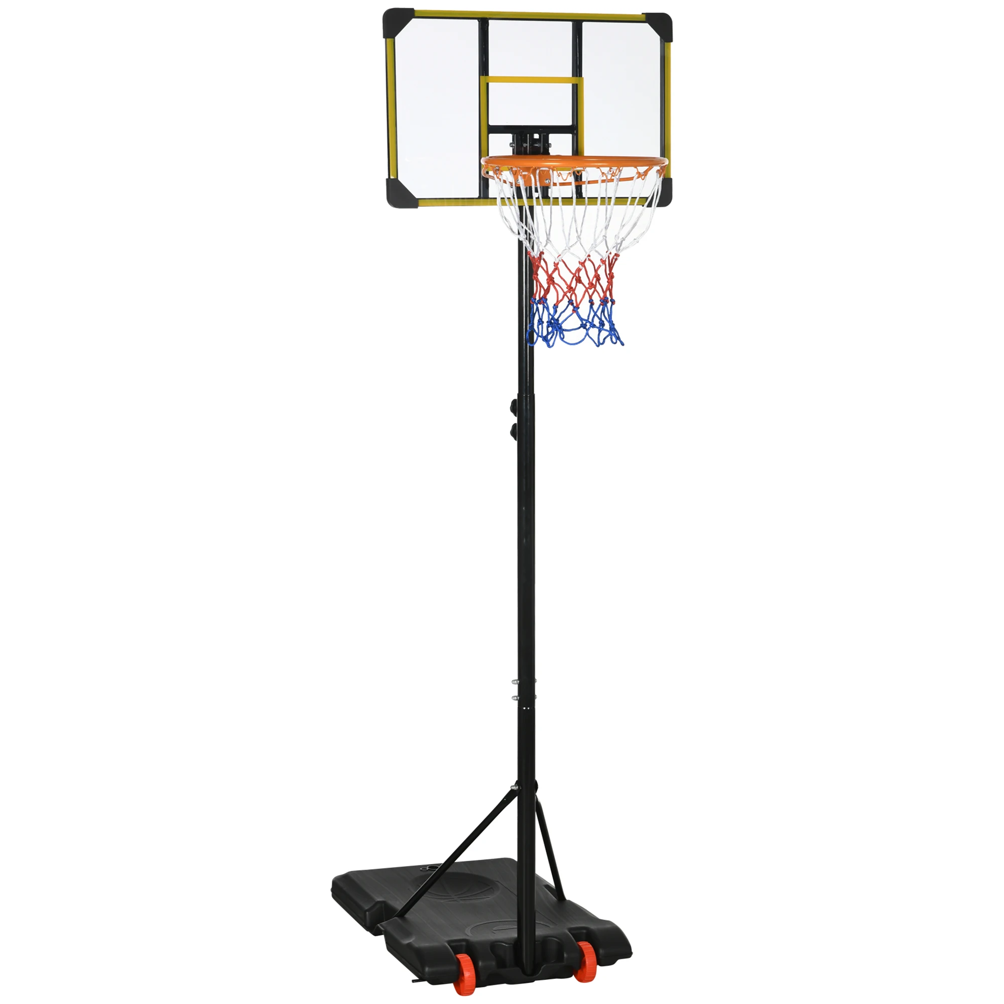 SPORTNOW basketball basket height adjustable 178-208 cm with wheels basketball hoop for children + 6 years old with outdoor refillable Base 75x56x210-240 cm yellow and black