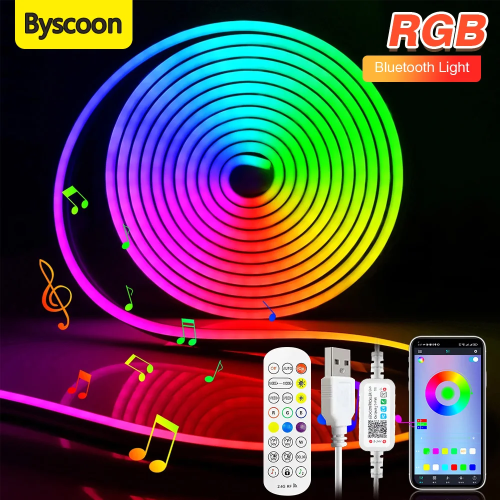 

RGB 5V USB Neon Strip Light Waterproof Silicone Neon Rope Lights Music Sync Lamp With APP Remote Control For Home Outdoors Decor