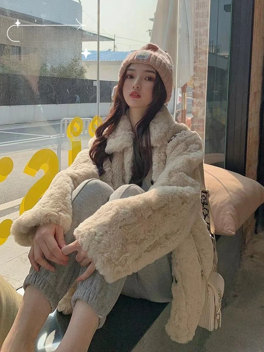 

Новинка 2024, женское осенне-зимнее уличное пальто с мехом ягненка, верхняя одежда из бархата ягненка, верхняя одежда Fem