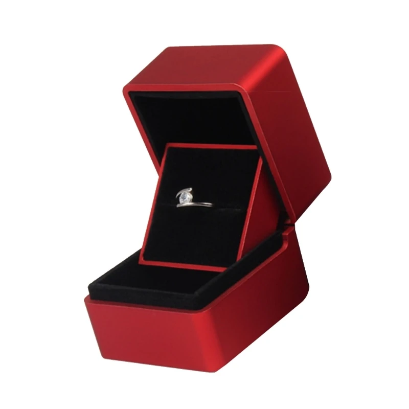 Wedding Ring Box without/with LED Light, Velvet Gift Earrings Jewelry Organizer Display Box for Anniversary Engagement