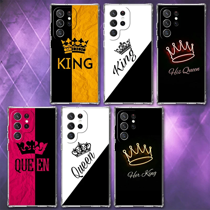 Queen King Couple Theme Soft Phone Case For Samsung Galaxy S26 S25 Edge S24 S23 Ultra S21 S20 FE S22 Plus + Pattern Back Cover