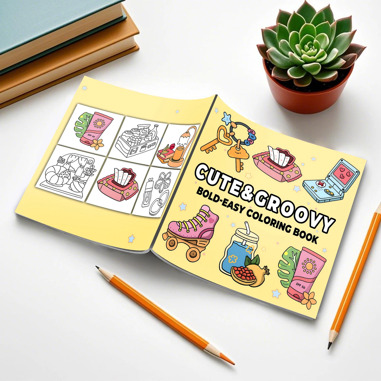 CUTE & GROOVY Bold-Easy Coloring Book 24 หน้าสําหรับผู้ใหญ่หนังสือภาพน่ารักวาดหนังสือของขวัญที่สมบูรณ์แบบสําหรับงานปาร์ตี้และวันเกิด ﻿