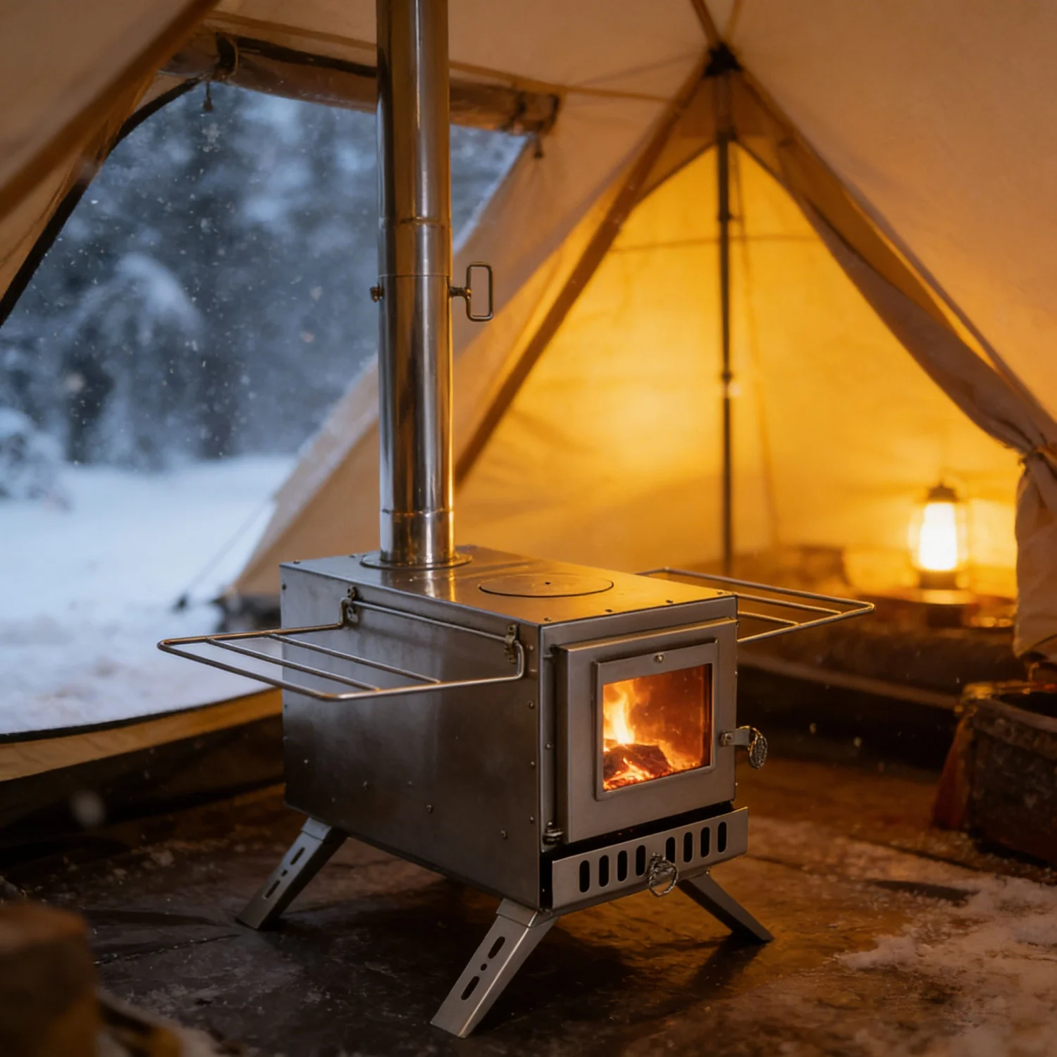  Portable Wood Stove for Camping Cooking & Heating Stainless Steel Wood Burning Stove with 7 Chimney Pipes Fire Pit Stove