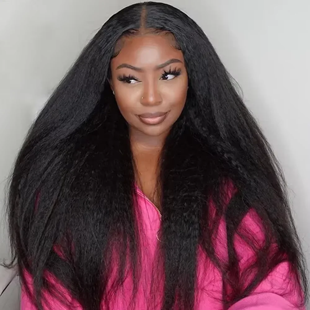 

Kinky Straight 360 Full Lace Wig Human Hair Yaki Straight HD 13x6 Lace Front Wig 250 Density Glueless Wig Human Hair For Women
