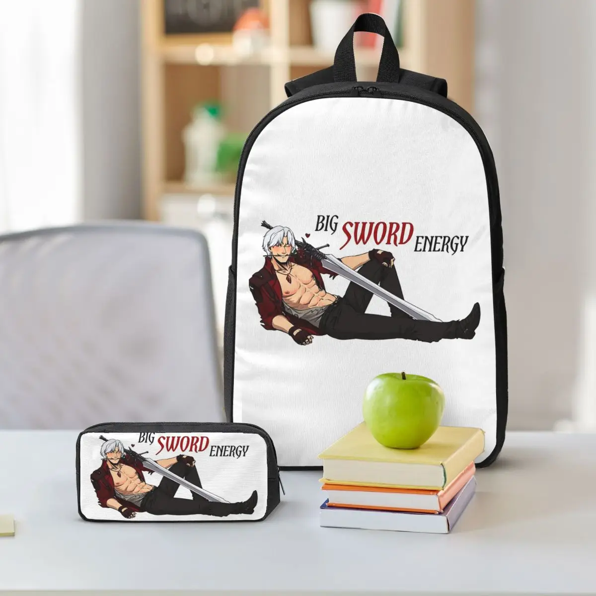 Devil May Cry Big Sword Energy Backpack Boys Girls BookBag School Bag Shoulder Bags 3ps Insulated Lunch Bag Pencil Case