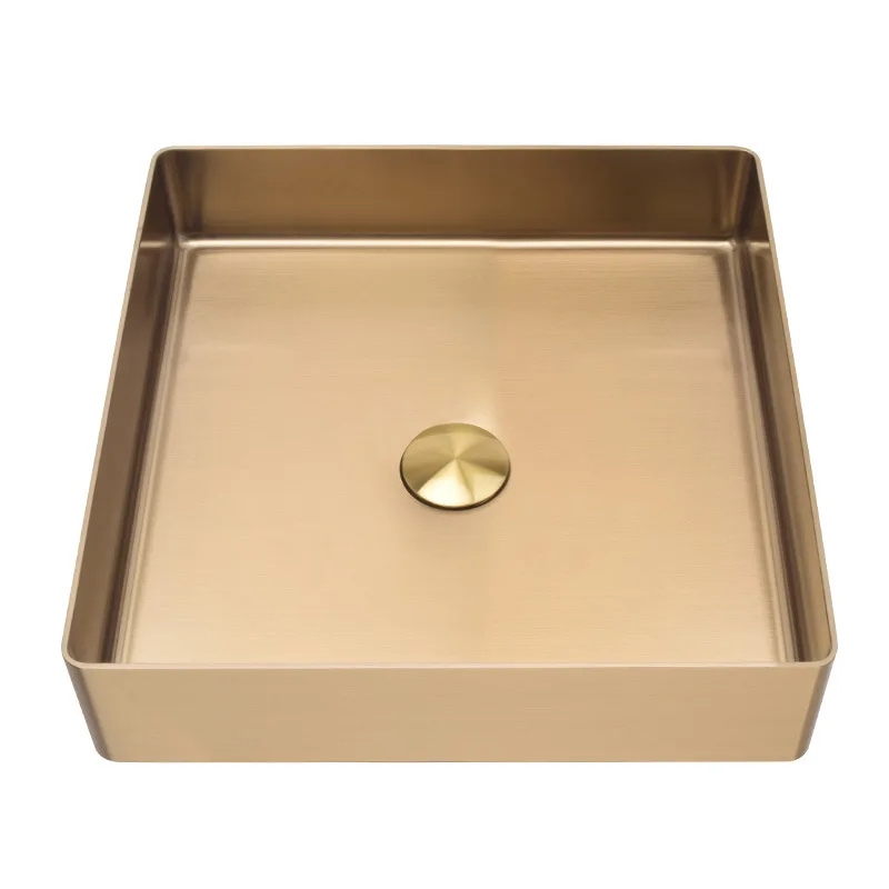 

Stainless steel washbasin, hotel villa countertop basin, light luxury single basin, golden circular washbasin