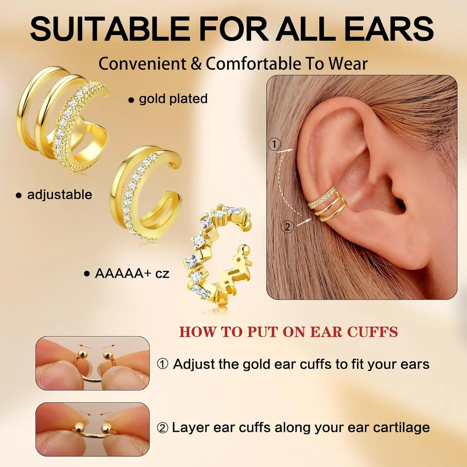 3pcs Gold Plated Clip Earrings for Women