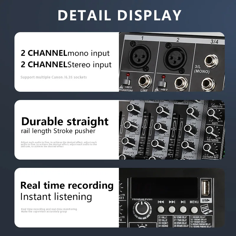 전문 4 채널 오디오 믹서 DPS 사운드 믹싱 콘솔, DJ 스튜디오 무대 공연 노래방용 오디오 인터페이스 사운드 카드