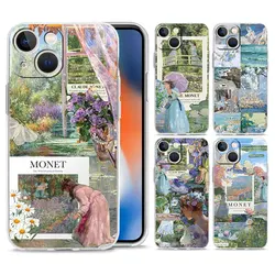 Phone Case For iPhone 15 14 13 12 Mini 11 Pro Max XS X XR 7 8 Plus Clear Shockproof Silicone TPU Cover Claude Monet Art