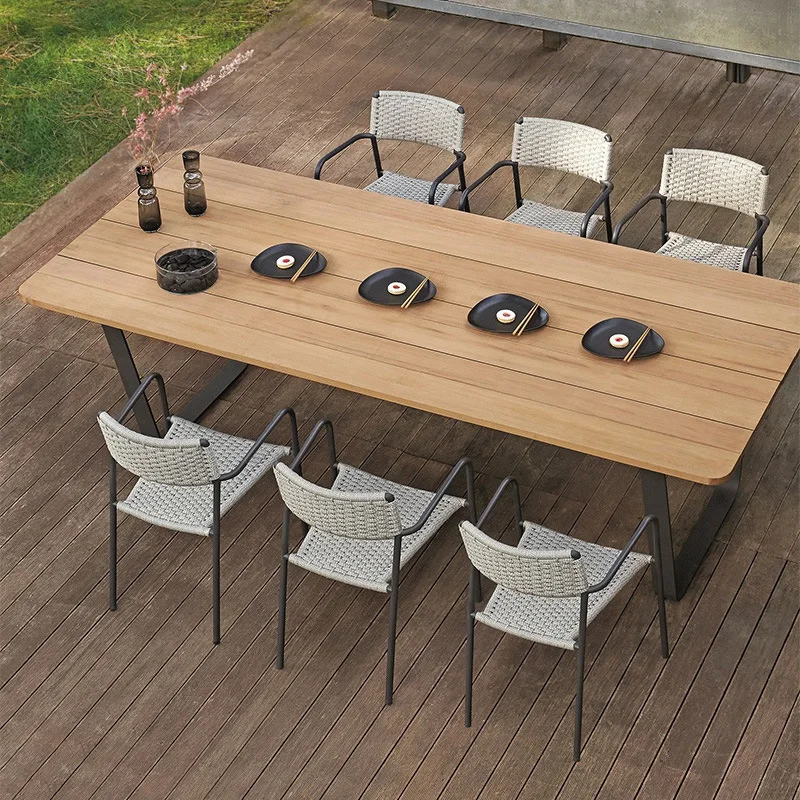 

Outdoor tables and chairs rattan backrest balcony courtyard casual restaurant marble slate