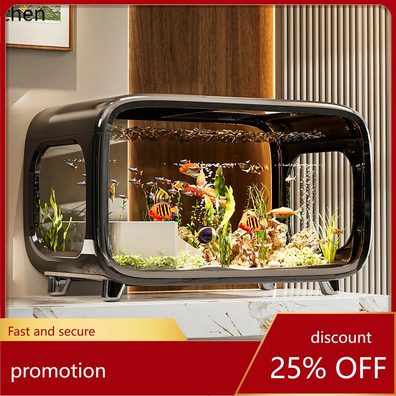 

CZ Transparent Aquarium with Lid Desktop Ecological Goldfish Tank Living Room Decoration Landscape Ornamental Turtle Tank