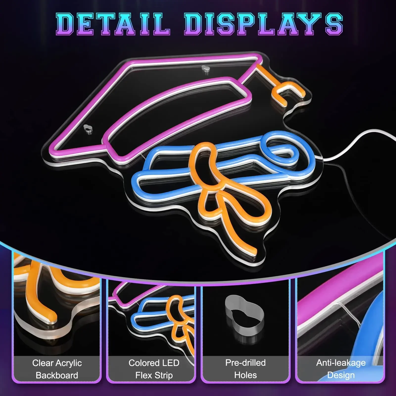 

Grad Cap Neon Sign Colorful LED Neon Light for Congratulations Ceremony Graduation Party Celebration Gift for Graduates