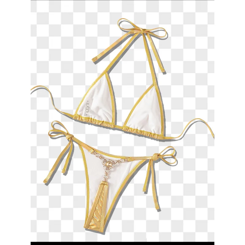 Popular Split Bikini Suit Sexy Thong Triangle Chain Ornament Backless Swimsuitbikini Heat