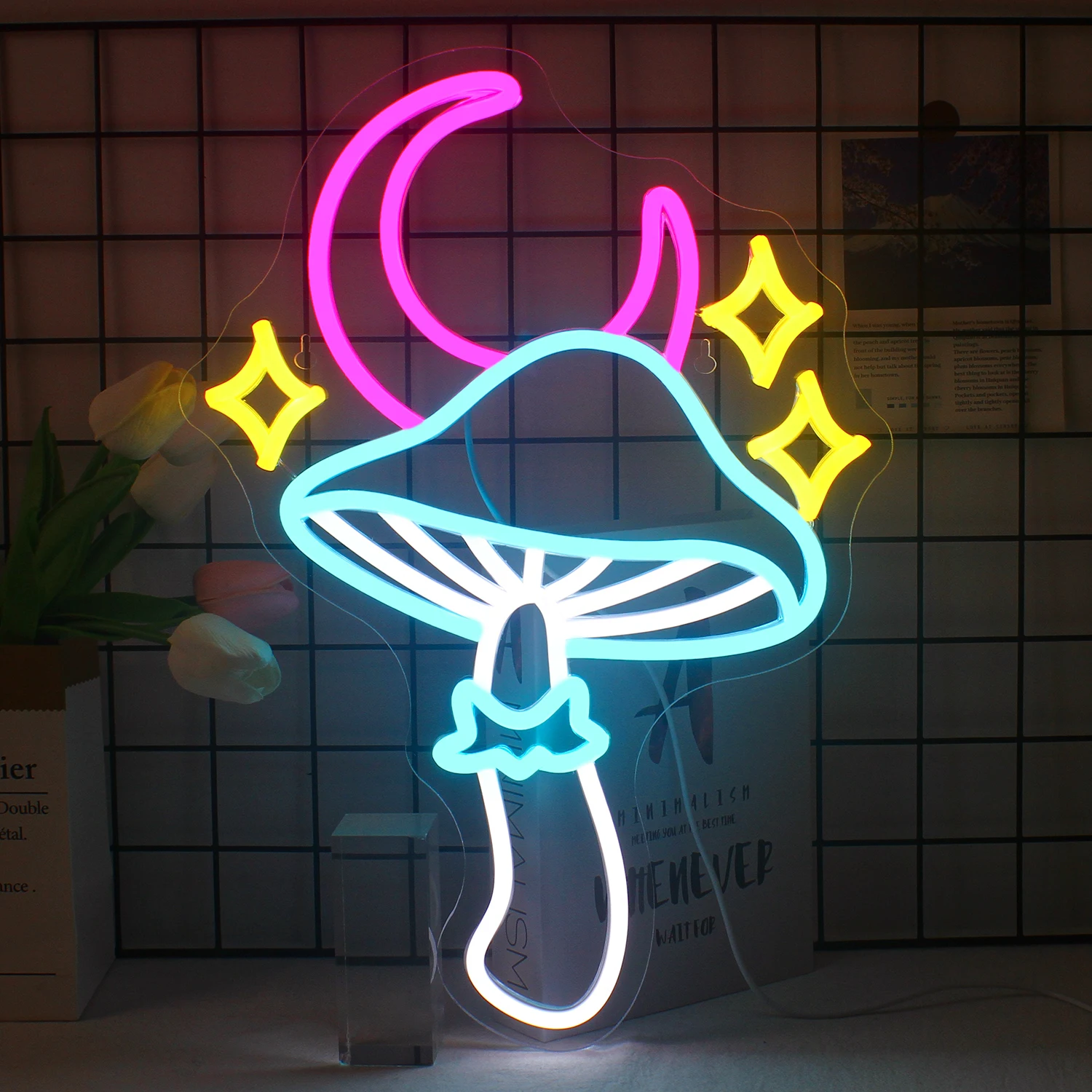 

Star Moon Mushroom Neon Sign USB Dimmable Led Sign Neon for Bedroom Living Room Kids Room Game Room Home Bar Party Neon Decor