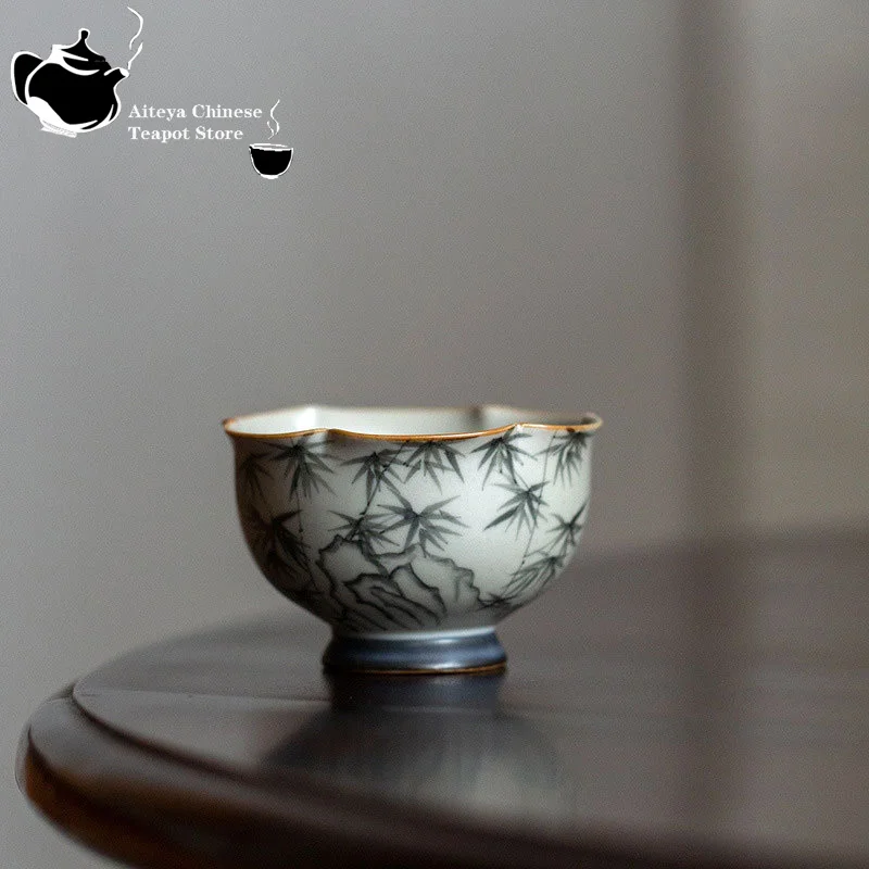 

Hand-painted Bamboo Flower Mouth Tea Cup, Chinese Style Cup, Retro Style, Home Ceramic, Master Cup, Kung Fu Tea Set