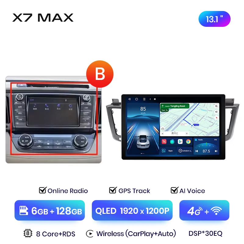 Junsun 13,1 inch QLED Android draadloze CarPlay autoradio voor Toyota RAV4 2012-2018 Intelligent Systems DSP SWC RDS GPS FM