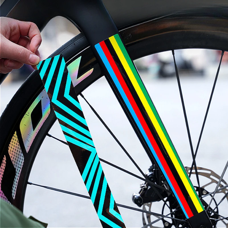 

2PCS Rainbow Stripe Bicycle Stickers Waterproof Road Bike Fork Frame Top Tube Cover Scraches Motorcycle Suspension Vinyl Decals