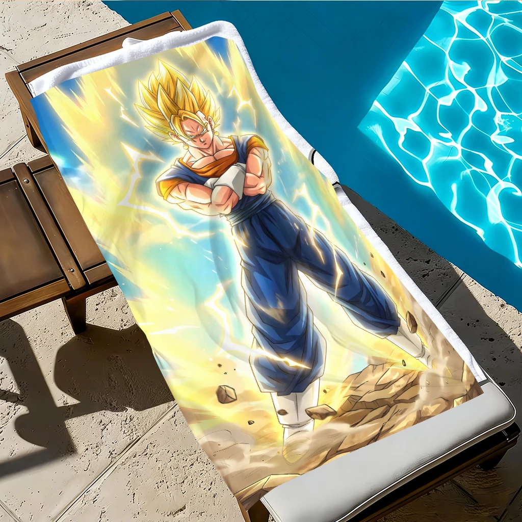 Dragon Ball Z Super Saiyan Vegito Beach Towel, Golden Aura Anime Microfiber Quick Dry Sand-Free Towel for Adults Swim Beach