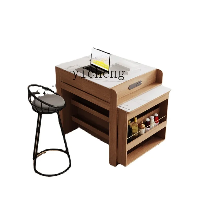 

Tqh Stone Plate Kitchen Island Dining Table Integrated Bar Retractable Household Restaurant Pull-out Table