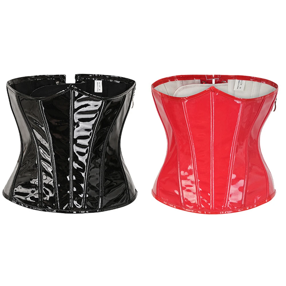 

Women's PU Leather Steampunk Underbust Bustier Top Black Vintage Gothic Side Zipper Lace up Corsets Red Waist Cincher Corset