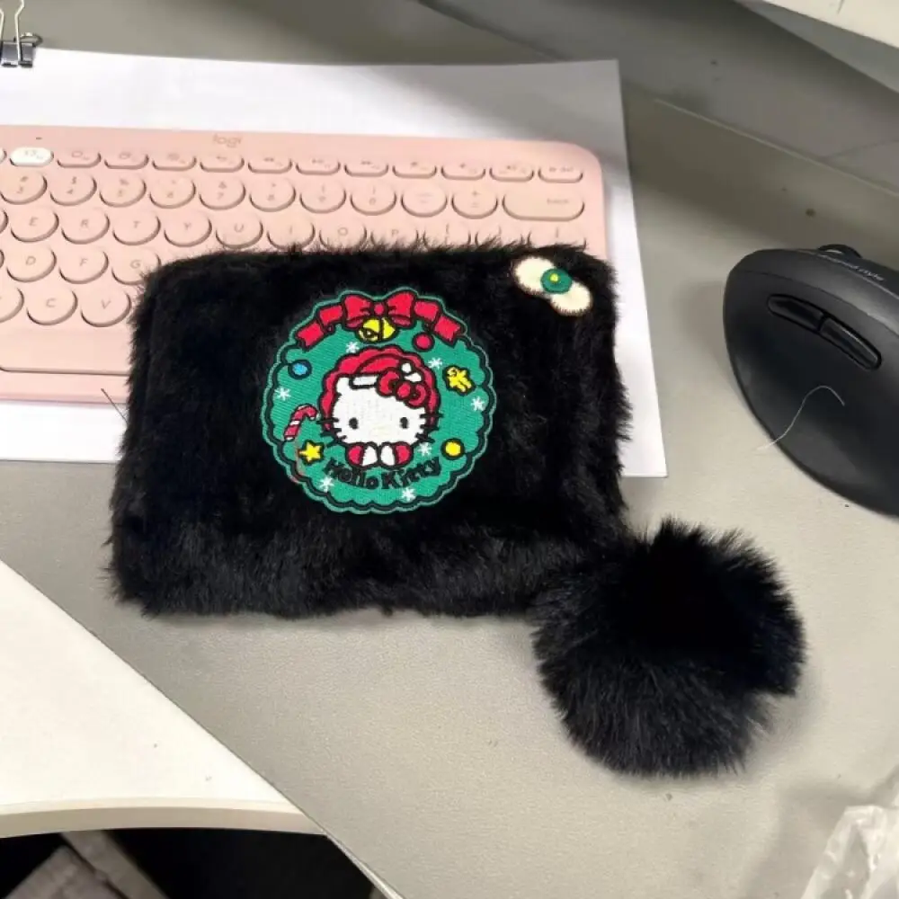 Sanrio Hello Kitty-cartera de felpa con cremallera de 13Cm, tarjetero, monedero, cambio suelto, cosméticos, almacenamiento multicapa, regalo de Navidad para Amiga