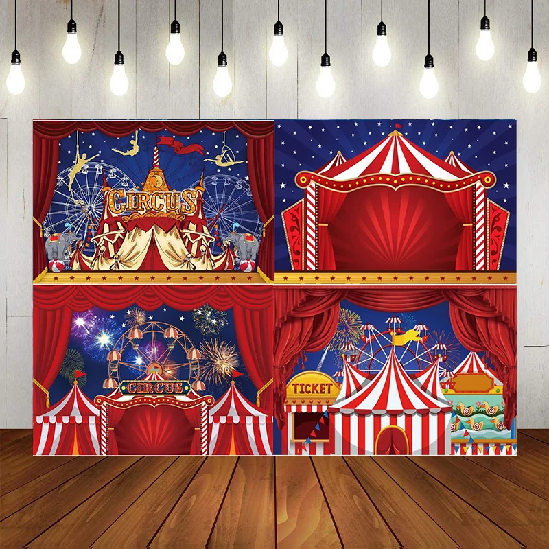 Telón de fondo de vinilo para fiesta de cumpleaños, telón de fondo de circo rojo, Carnaval, estrellas, recién nacido, decoraciones para Baby Shower, pancarta