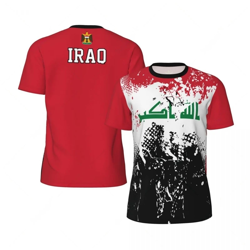 Irak-Flagge, grafisches Herren-Fußballtrikot, modisches nationales Emblem, 3D-gedrucktes Sport-T-Shirt, lässig, übergroß, atmungsaktiv, O-Ausschnitt