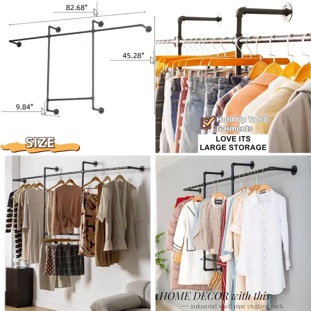 

Черная металлическая подвесная вешалка для одежды в индустриальном стиле с 4 стержнями для настенного монтажа, прочный органайзер для шкафа в стиле стимпанк