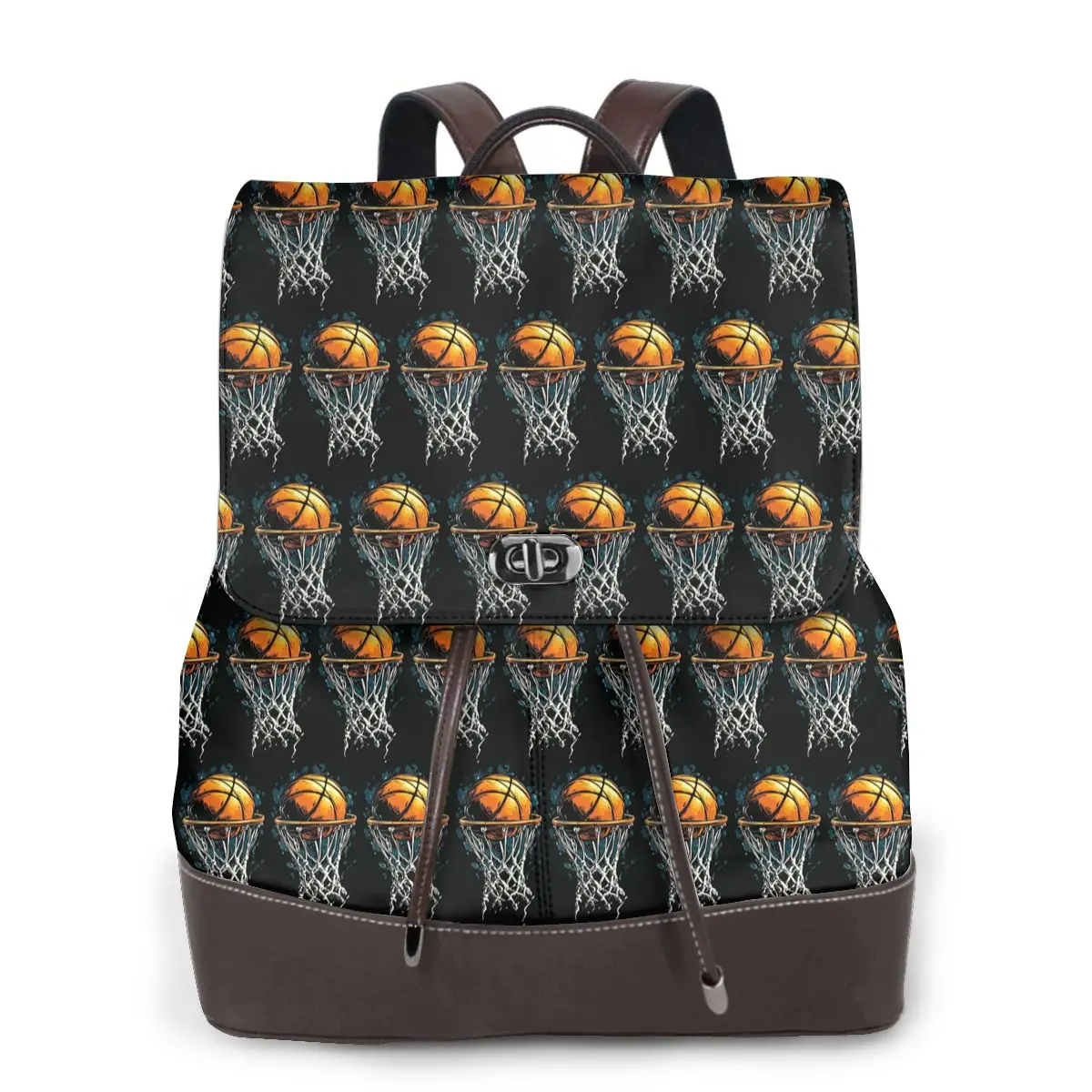 Sporty Basketball Themed Bookbag School Student Bags Hiking Travel Daypack for Women Fashion Derma Backpack