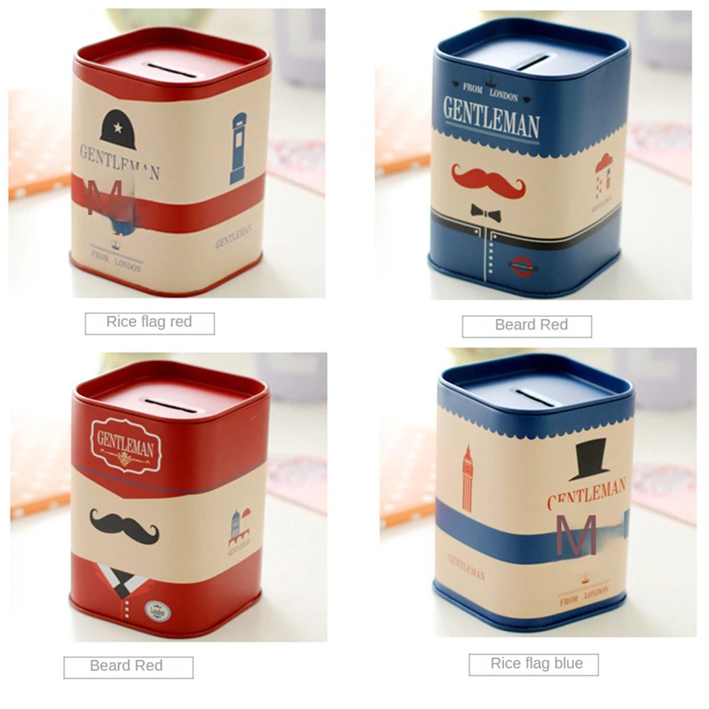 بنك أصبع معدني على طراز لون بريطاني ، صندوق تخزين مستطيل ، بنك أصبع كرتوني للأطفال ، إكسسوارات منزلية