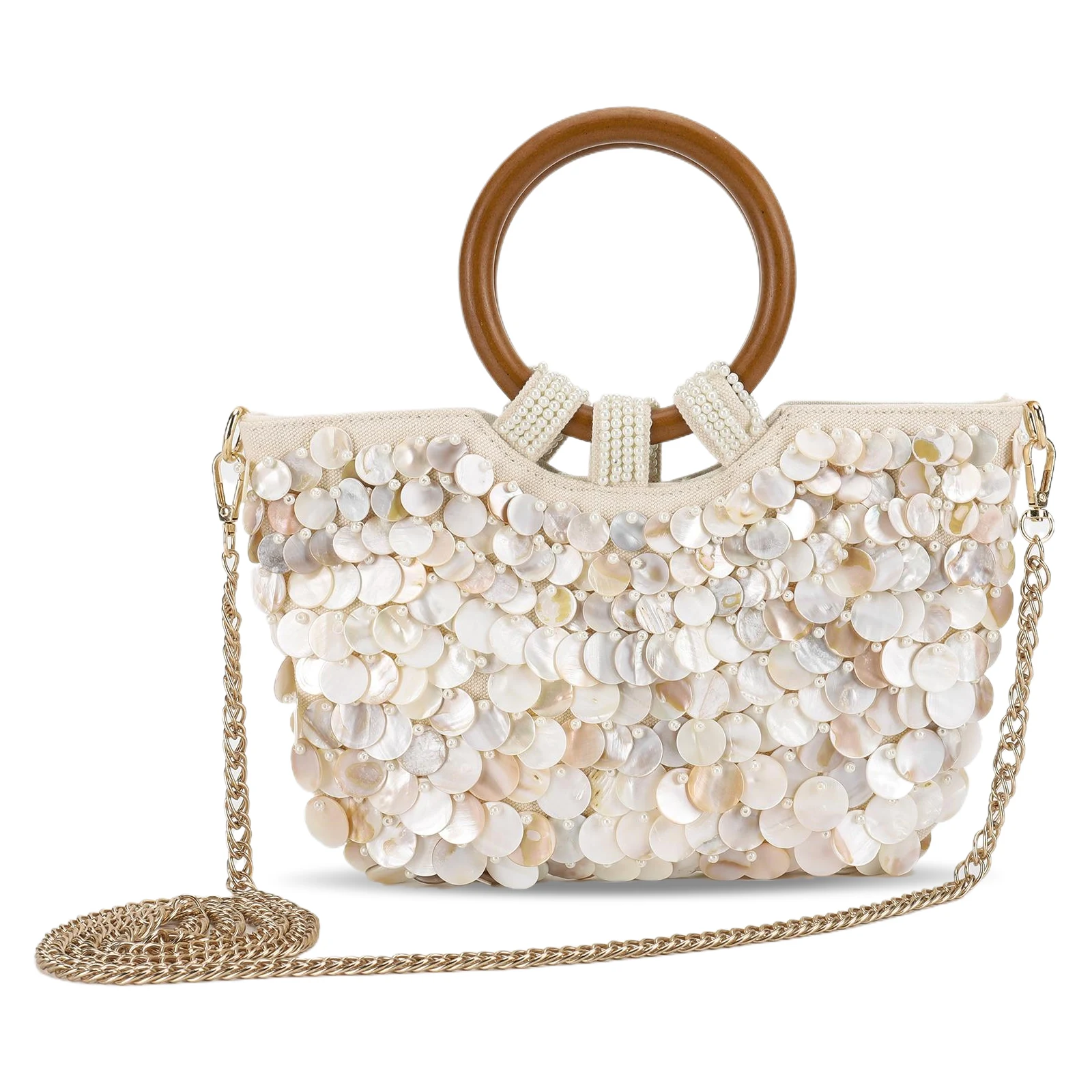 

Handmade Shell Bag Crossbody Single Shoulder Bag Elegant Beaded Shell Design Top Handle Purse Summer Style Designer Evening Bag