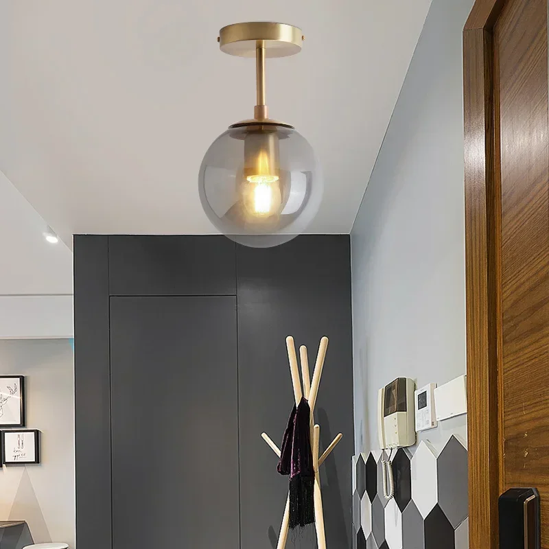 

Nordic Glass Ball LED Ceiling Lights Balcony Porch Aisle Bedroom Copper Retro Vintage Ceiling Lamps Lighting