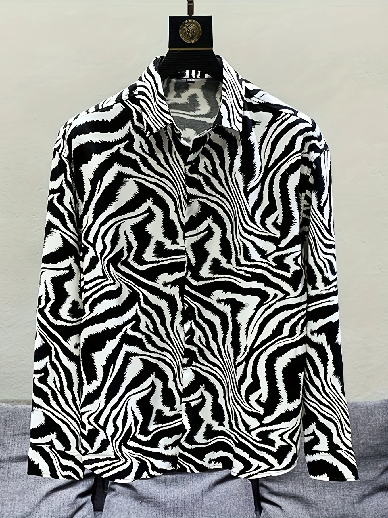 Men'S Trendy Retro Long-Sleeve Shirt with a Zebra Pattern for Spring And Summer in The Middle East, Wrinkle-Free And Lightweight