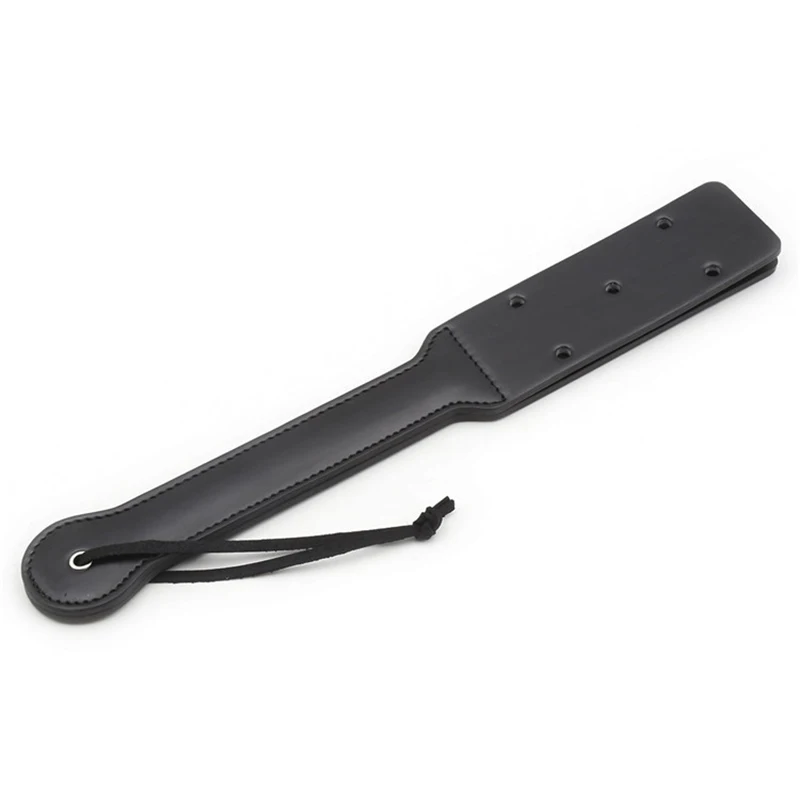 Paleta de cuero negro de doble capa para montar, látigos Flogger, púas, paleta de azotes, látigos de salvia, 34cm