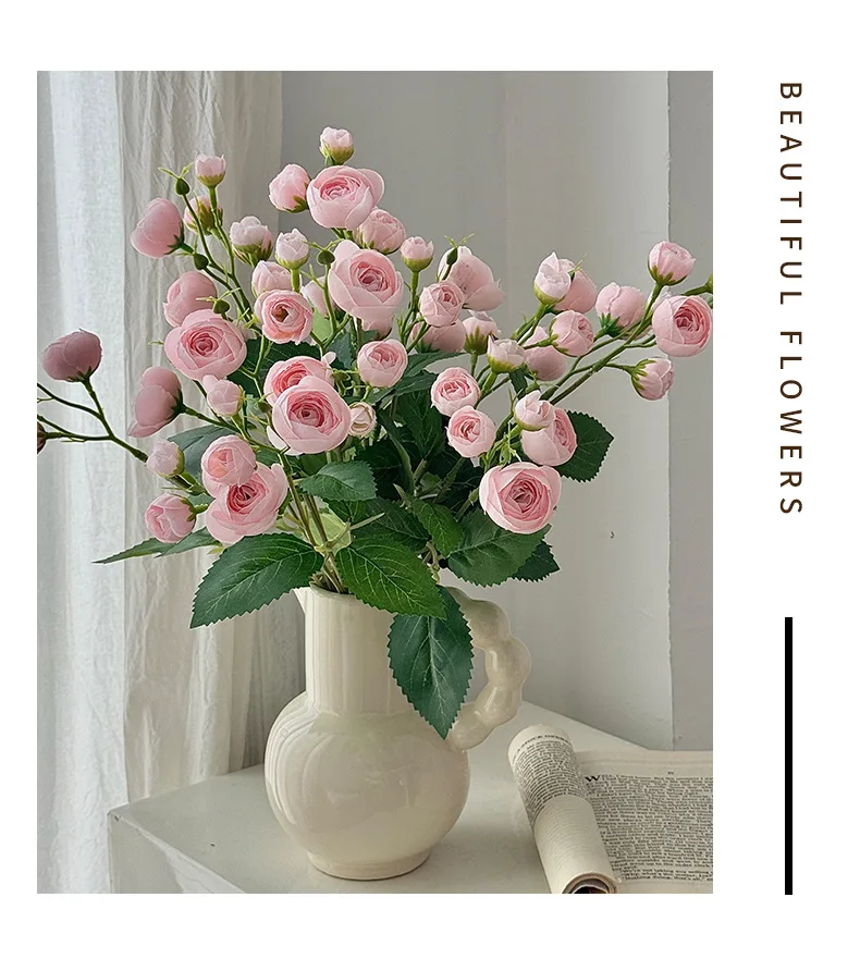 18 Inch 12 Head Artificial Camellia Bud Bouquet Faux Silk Flowers For Home Living Room Decoration Wedding Hotel Display Props