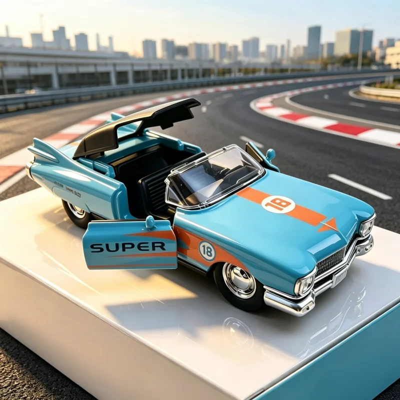 1‑36 Retro American Die‑cast Sedan, Racing Graphic Print Open‑Door Pull‑back Alloy Car Toy for Hobby Collection - view 2