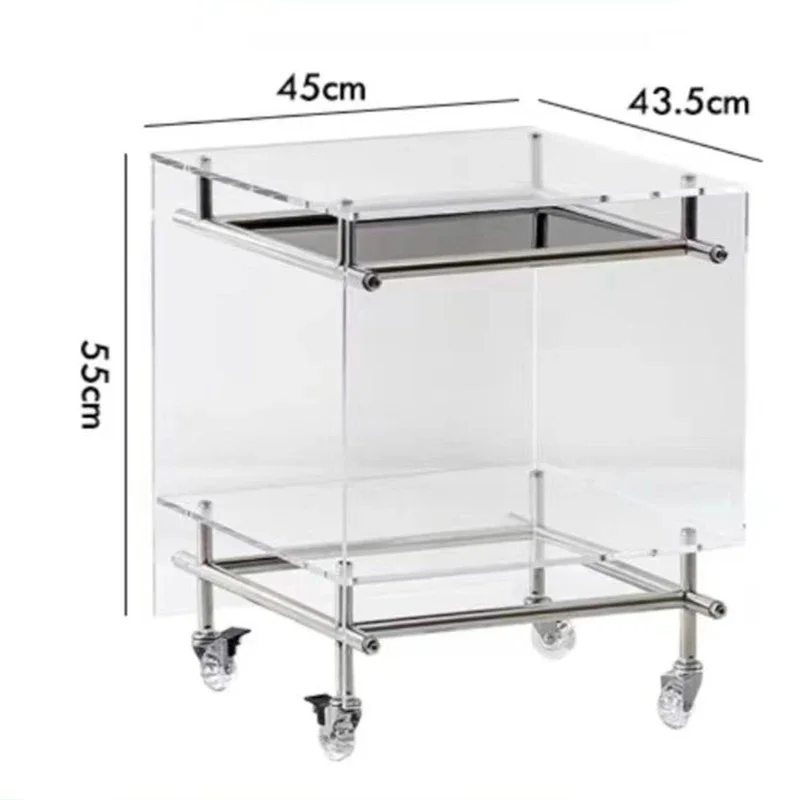 Acrylic Tea Table Square Mobile Modern Hall Coffee Table Organizer Living Room Decor Bedroom Side Tables Nordic Home Furniture