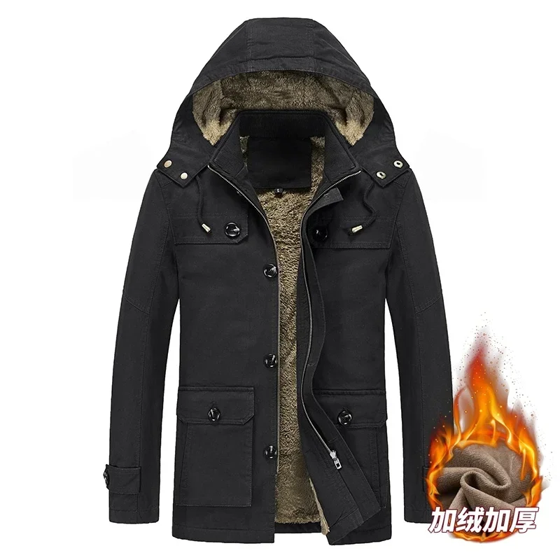 

Мужские зимние модные повседневные утепленные ветрозащитные длинные парки с капюшоном, хлопковые куртки, мужские зимние теплые свободные съемные шапки, мужские парки