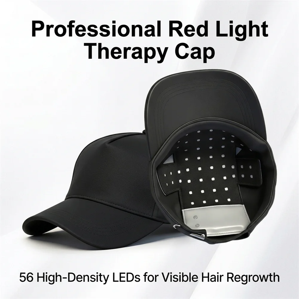 56 LEDs Red Blue Light Therapy Hair Growth Cap with Heating Scalp Care Massager Hat 20 Min Timer for Anti Hair Loss Alopecia