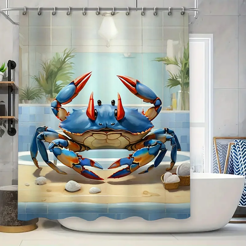 Занавеска для душа с синим крабом, декор для ванной комнаты, водонепроницаемая печать, художественный дизайн, аксессуары для ванной, размер 180x240 см (71 x 94 дюйма)