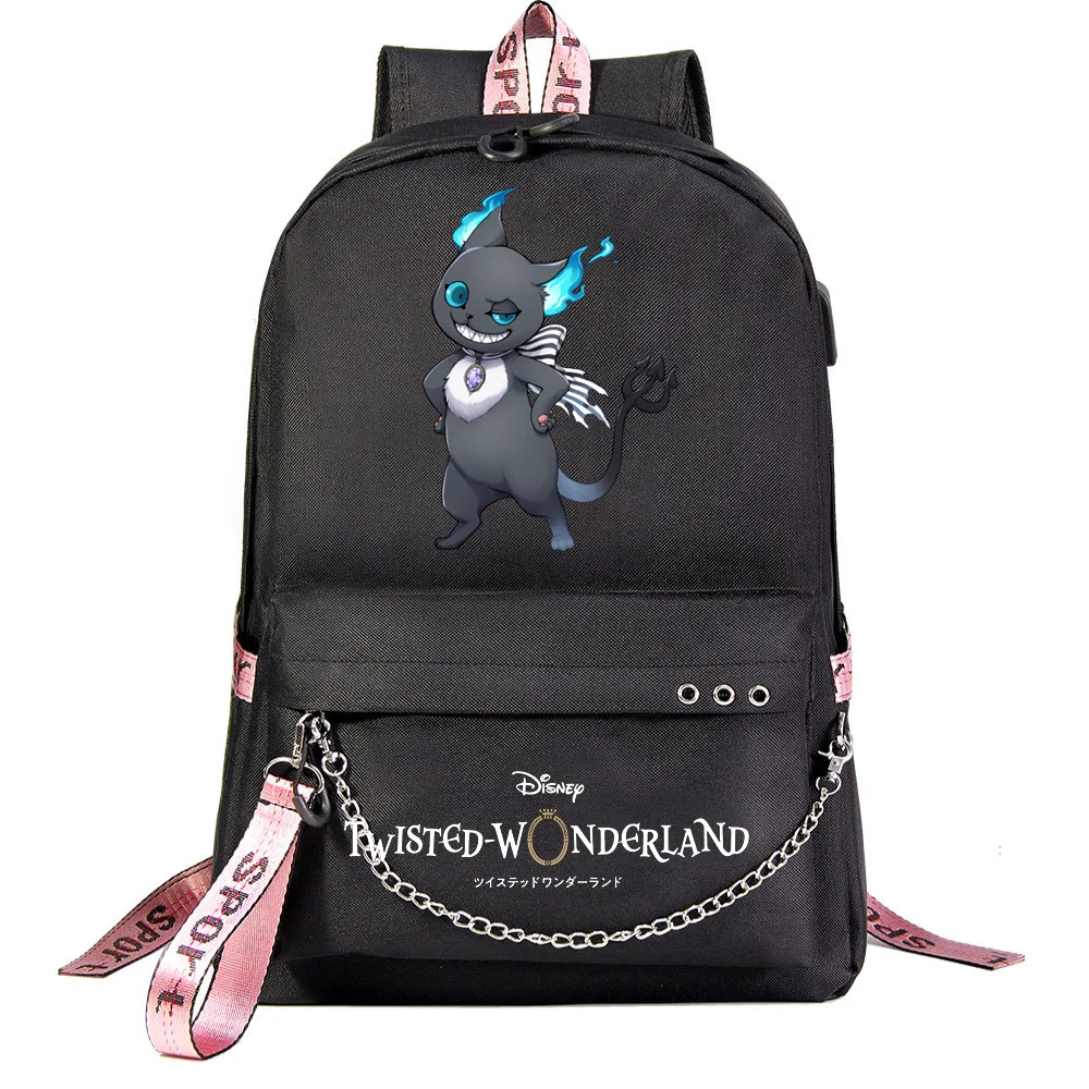 Disney Twisted-Wonderland Students School Bag Women Men Causal Travel Laptop Backpack with Charging USB Teenager Backpacks