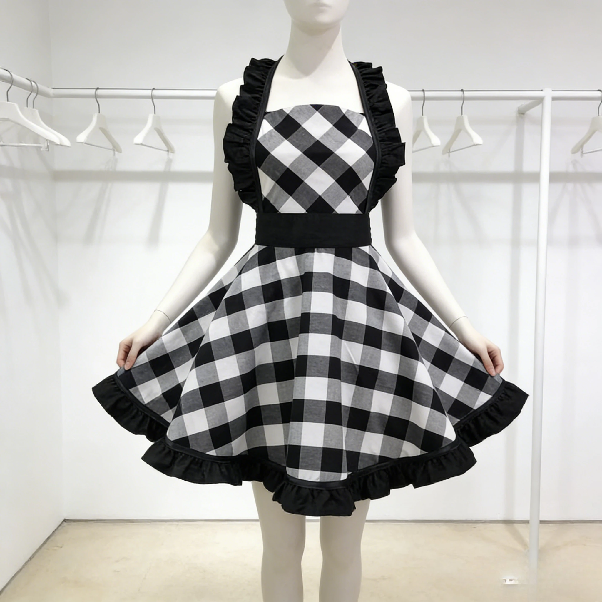 

Vintage Plaid Cotton Apron Women's Home Kitchen Cleaning Supplies Nail Art Work Uniform Coverall Household Apron