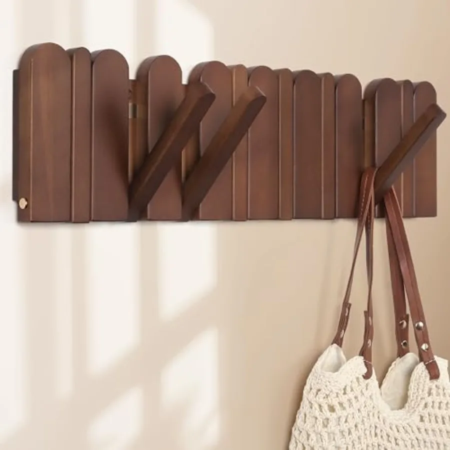 

Wall Coat Rack for Entryway: Wooden Modern Heavy Duty 21.'' Retractable Wall Mounted for Mid Century Home Decor Hallway Bathroo