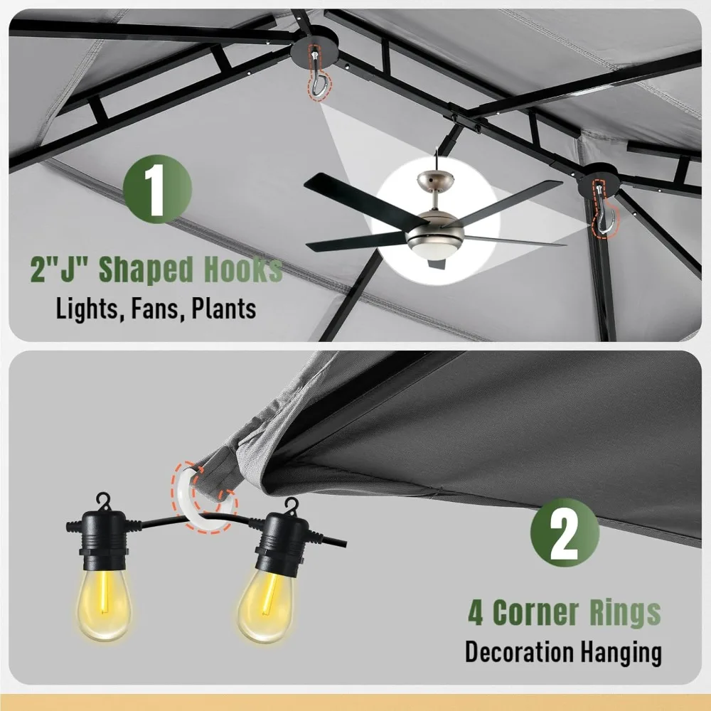 شرفة خارجية قوية مقاس 10 × 12 مع سقف مزدوج وشبكة ناموسية لحفلات الفناء #5
