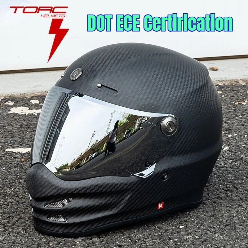 

TORC Carbon Fiber Helmet Full Face Cover Retro Helmet Men and Women Motorcycle Personality Off Road Helmet Casco Casque Moto