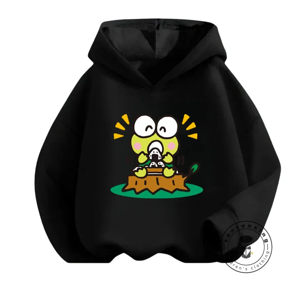 Adorable Hip-Hop Style Keroppi Children's Hooded Sweatshirt Soft Long Sleeve Garment Featuring the Loveable Frog from Sanrio