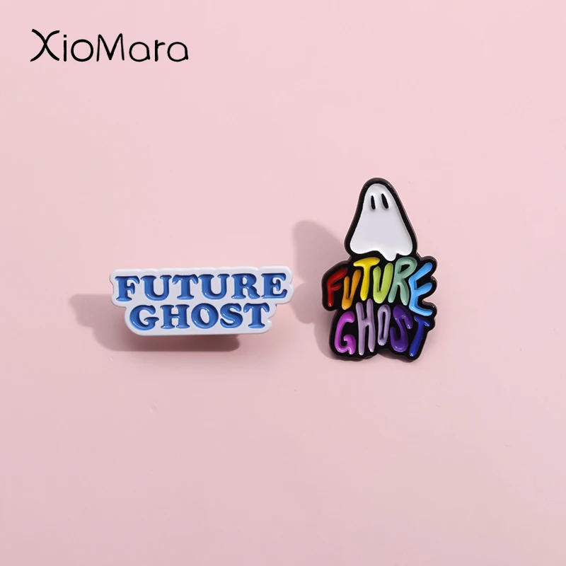 Future Ghost Enamel Pins Custom Art Rainbow Cartoon Ghost Boo Brooches Lapel Badges Halloween Jewelry Gift For Kids Friends